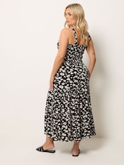 Yours Curve Black Shirred Midaxi Dress - Image 3 of 5