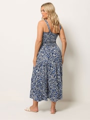 Yours Curve Blue Shirred Midaxi Dress - Image 2 of 5