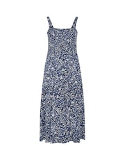 Yours Curve Blue Shirred Midaxi Dress - Image 5 of 5