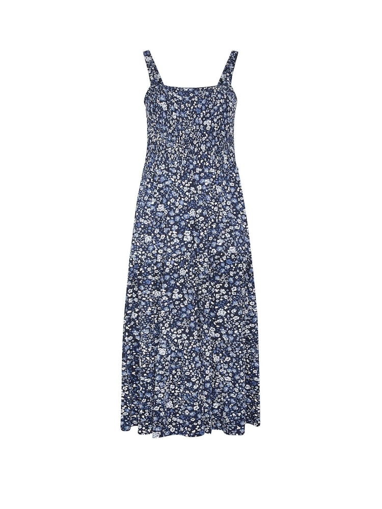 Yours Curve Blue Shirred Midaxi Dress - Image 5 of 5 Yours Curve Blue Shirred Midaxi Dress - Image 5 of 5