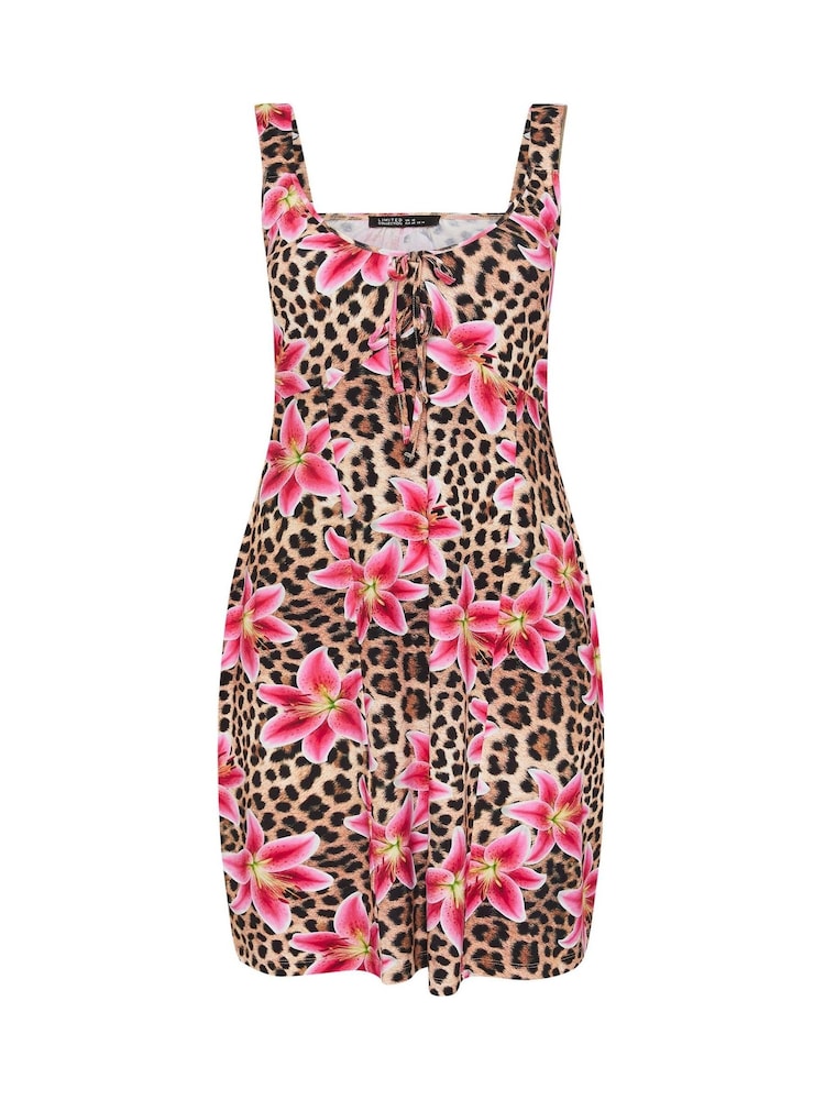 Yours Curve Brown Limited Animal Floral Tie Mini Dress - Image 6 of 6