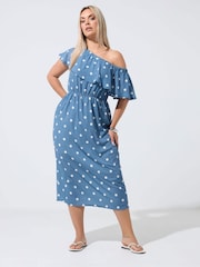 Yours Curve Blue Limited Frilled Dress - Image 2 of 6