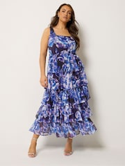 Yours Curve Purple Floral Ruffle Dress - Image 2 of 5