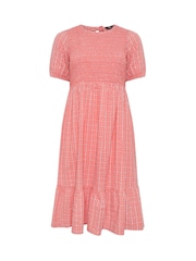 Yours Curve Orange Seersucker Check Shirred Frill Dress - Image 5 of 5