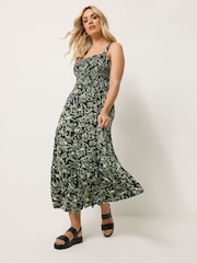 Yours Curve Black Shirred Midaxi Dress - Image 1 of 5