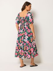 Yours Curve Black Floral Milkmaid Midi Dress - Image 3 of 5