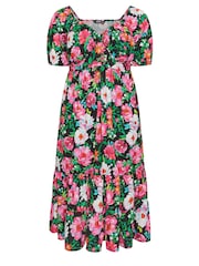 Yours Curve Black Floral Milkmaid Midi Dress - Image 5 of 5