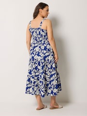 Yours Curve Blue Shirred Midaxi Dress - Image 3 of 5