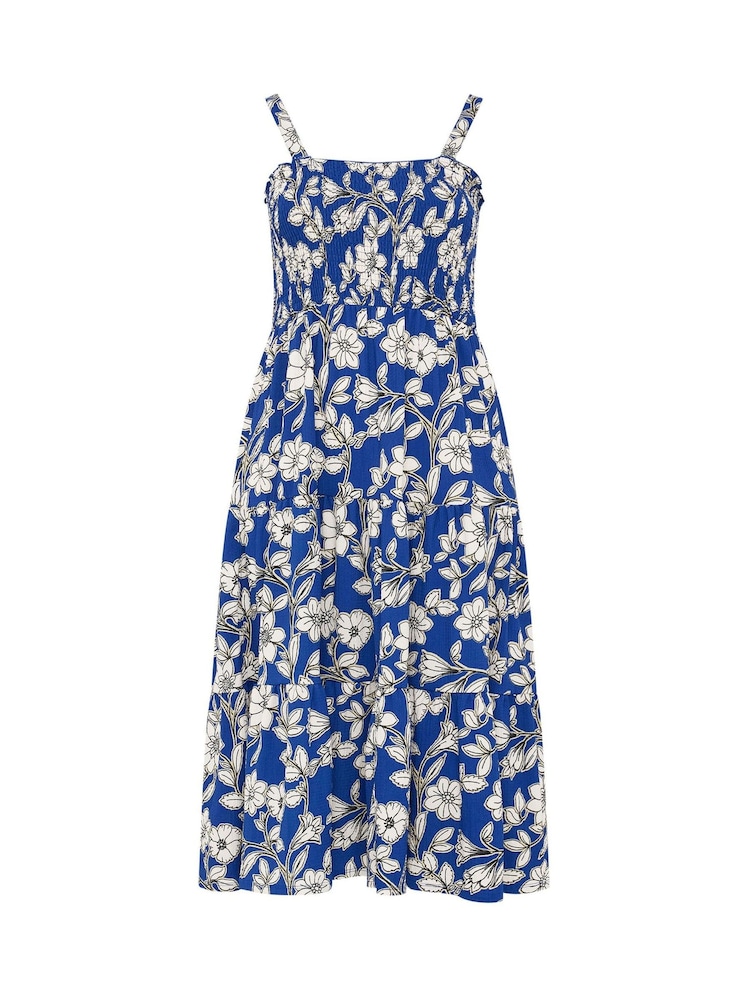 Yours Curve Blue Shirred Midaxi Dress - Image 5 of 5 Yours Curve Blue Shirred Midaxi Dress - Image 5 of 5