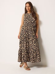 Marrón con estampado leopardo - Yours Curve Tiered Keyhole Maxi Dress - Imagen 1 de 5