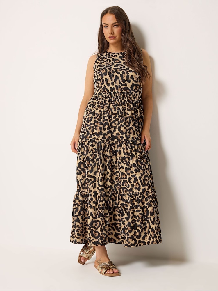 Marrón con estampado leopardo - Yours Curve Tiered Keyhole Maxi Dress - Imagen 1 de 5