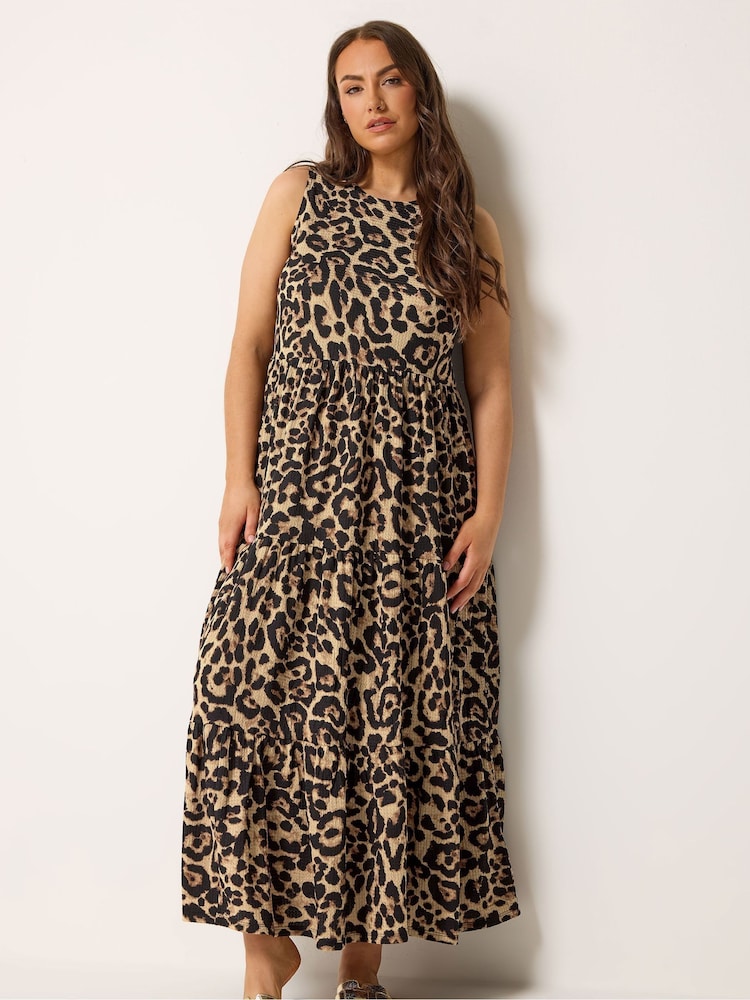 Marrón con estampado leopardo - Yours Curve Tiered Keyhole Maxi Dress - Imagen 2 de 5