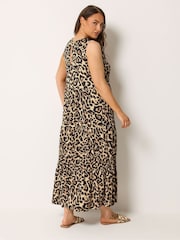 Marrón con estampado leopardo - Yours Curve Tiered Keyhole Maxi Dress - Imagen 3 de 5