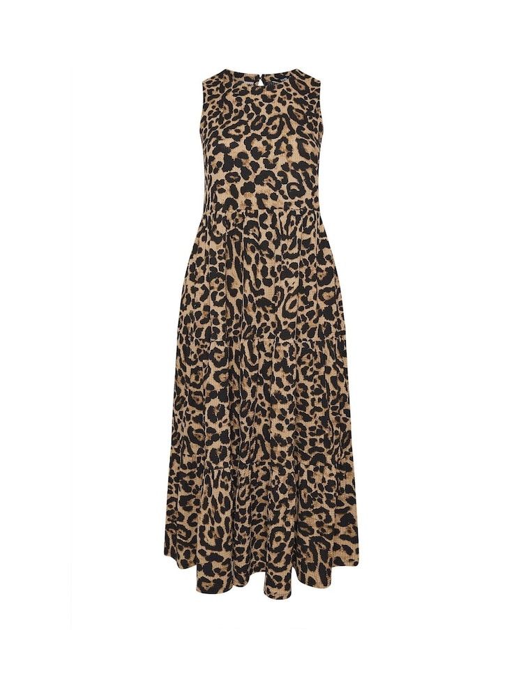 Marrón con estampado leopardo - Yours Curve Tiered Keyhole Maxi Dress - Imagen 5 de 5