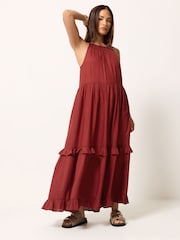PixieGirl Petite Red Tiered Halter Maxi Dress - Image 1 of 5
