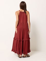 PixieGirl Petite Red Tiered Halter Maxi Dress - Image 3 of 5