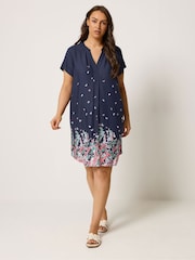 Yours Curve Blue Pleated Front Detail Tunic Dress - Image 2 of 5
