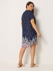 Yours Curve Blue Pleated Front Detail Tunic Dress - Image 3 of 5