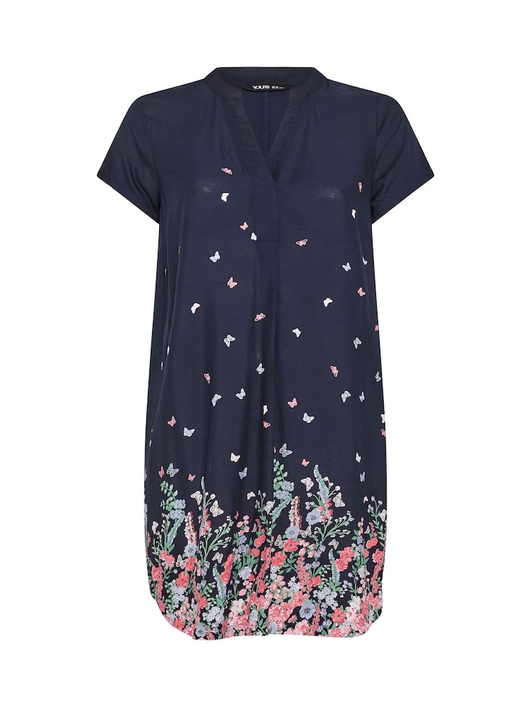 Yours Curve Blue Pleated Front Detail Tunic Dress - Image 5 of 5