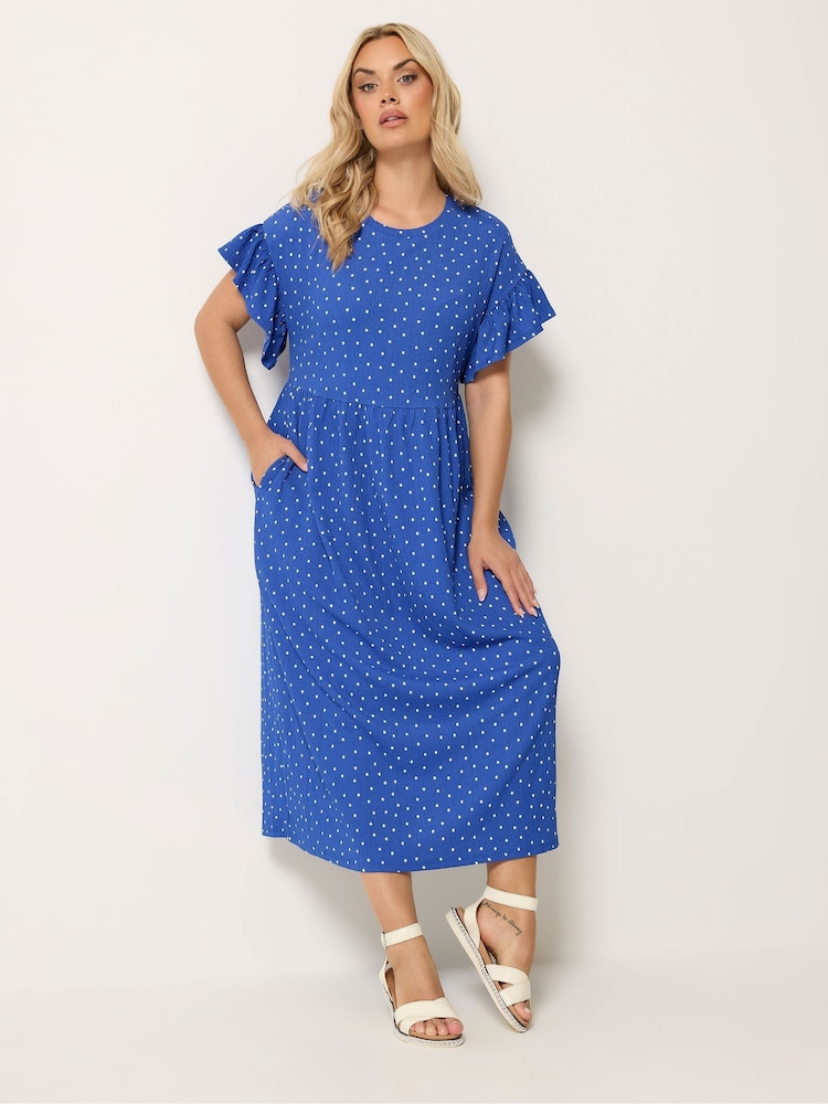 Yours Curve Blue Frill Sleeve Midaxi Dress - Image 1 of 5