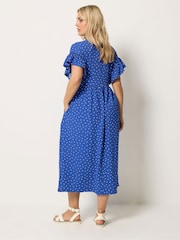 Yours Curve Blue Frill Sleeve Midaxi Dress - Image 3 of 5