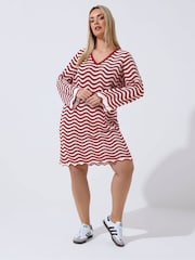 Yours Curve Red Limited Crochet Stripe Dress - Image 1 of 5