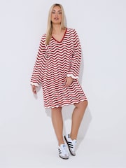 Yours Curve Red Limited Crochet Stripe Dress - Image 2 of 5