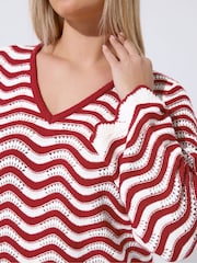 Yours Curve Red Limited Crochet Stripe Dress - Image 4 of 5