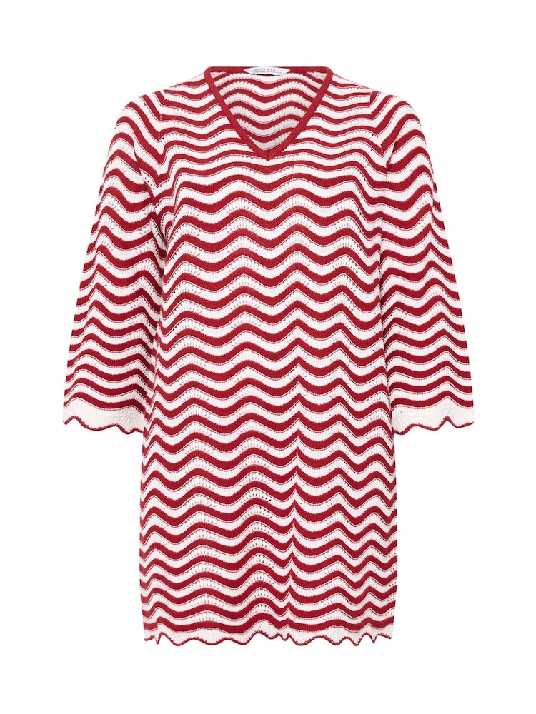 Yours Curve Red Limited Crochet Stripe Dress - Image 5 of 5