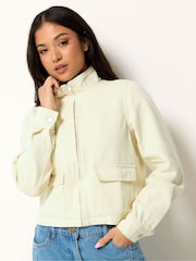 PixieGirl Petite Yellow Funnel Neck Denim Jacket - Image 1 of 5