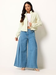 PixieGirl Petite Yellow Funnel Neck Denim Jacket - Image 3 of 5