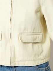 PixieGirl Petite Yellow Funnel Neck Denim Jacket - Image 4 of 5