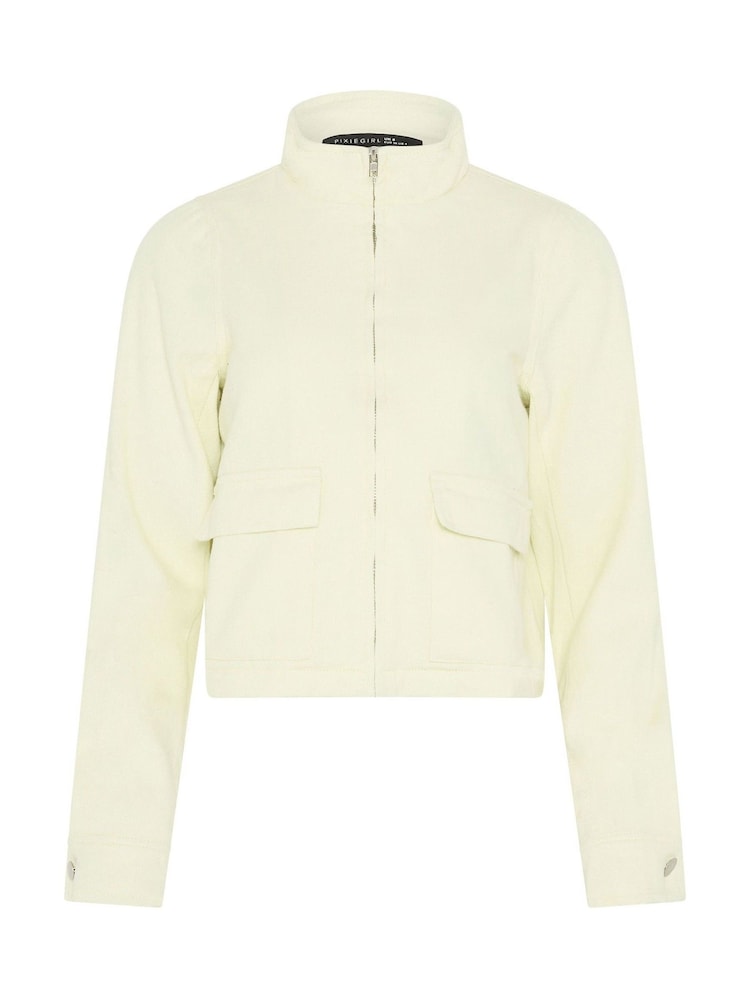 PixieGirl Petite Yellow Funnel Neck Denim Jacket - Image 5 of 5