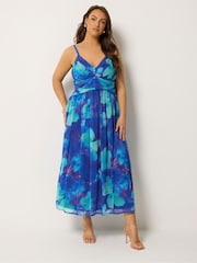 Yours Curve Blue Floral Chiffon Maxi Dress - Image 1 of 5