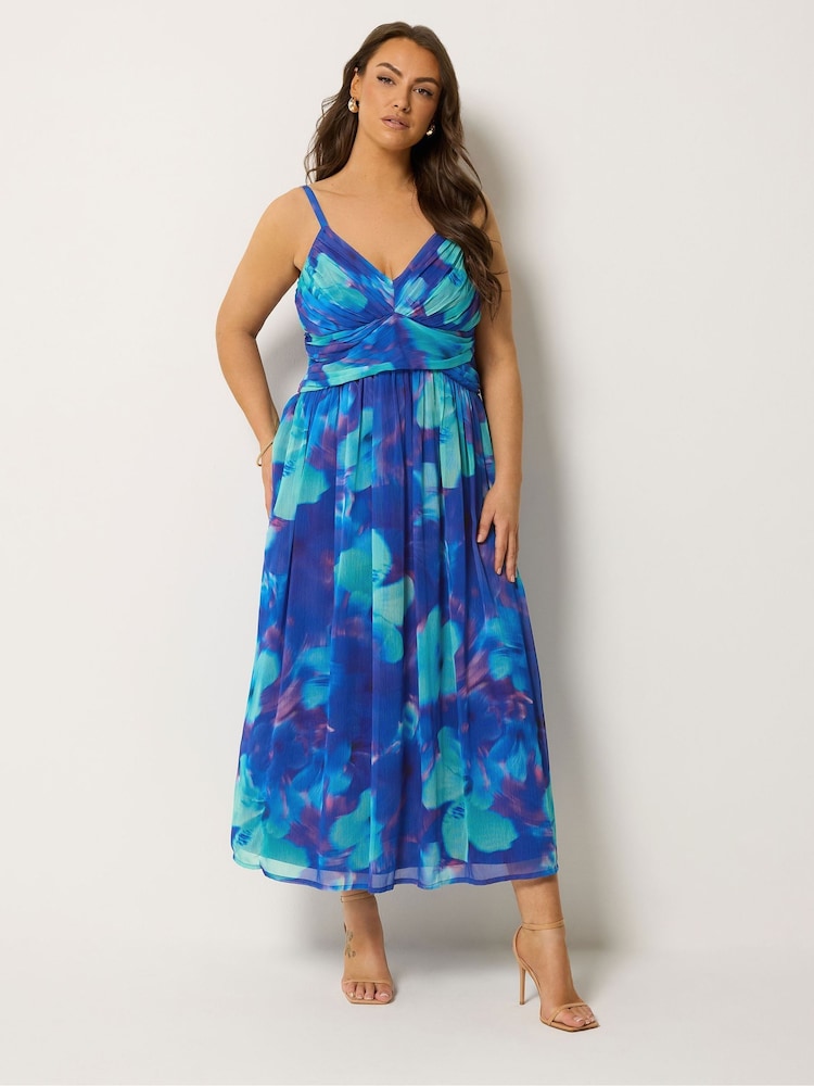 Yours Curve Blue Floral Chiffon Maxi Dress - Image 1 of 5