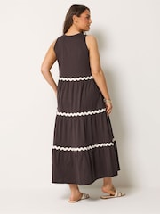 Yours Curve Brown Contrast Ric Rac Trim Dress - Image 3 of 5