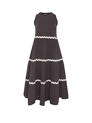 Yours Curve Brown Contrast Ric Rac Trim Dress - Image 5 of 5
