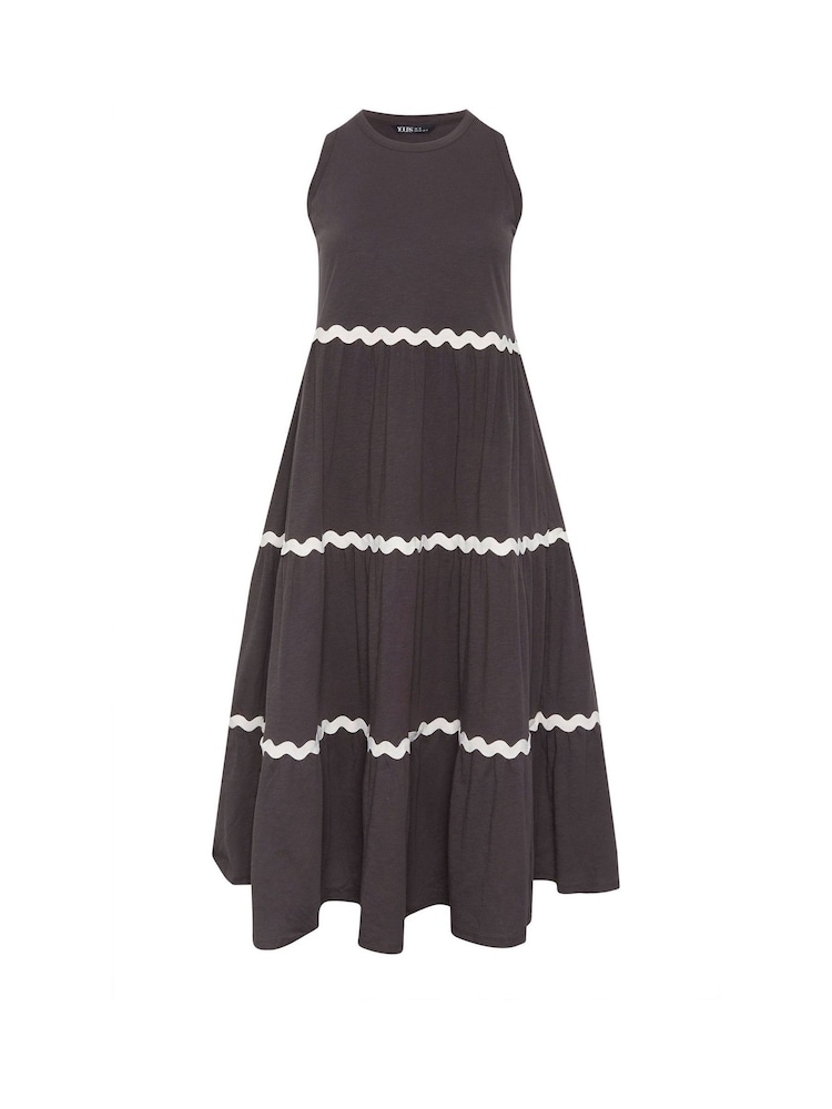 Yours Curve Brown Contrast Ric Rac Trim Dress - Image 5 of 5