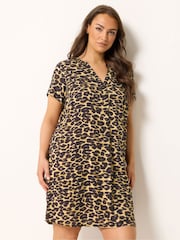 Yours Curve Black Pleated Front Detail Tunic Dress - Image 1 of 5