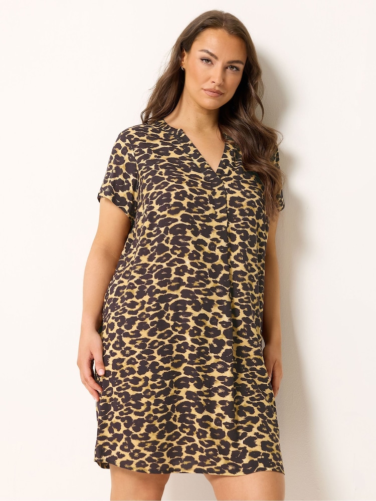 Yours Curve Black Pleated Front Detail Tunic Dress - Image 1 of 5