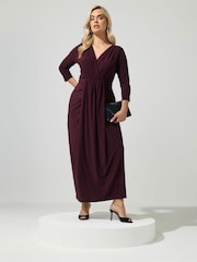 Yours Curve Purple London Drape Wrap Dress - Image 3 of 5