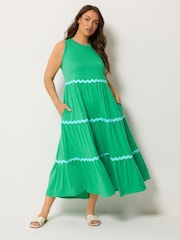 Yours Curve Green Contrast Ric Rac Trim Dress - Image 1 of 5
