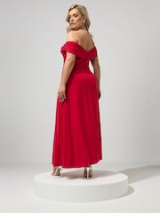 Yours Curve Red London Ity Gathered Bardot Maxi Dress - Image 3 of 5