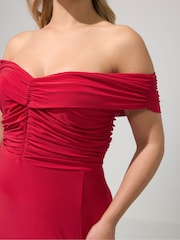 Yours Curve Red London Ity Gathered Bardot Maxi Dress - Image 4 of 5