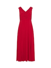 Yours Curve Red London Ity Gathered Bardot Maxi Dress - Image 5 of 5