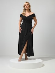 Yours Curve Black London Ity Gathered Bardot Maxi Dress - Image 2 of 4