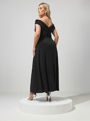 Yours Curve Black London Ity Gathered Bardot Maxi Dress - Image 3 of 4