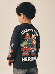 Marvel Charcoal Grey Christmas Long Sleeve T-Shirt (3mths-8yrs) - Image 1 of 3
