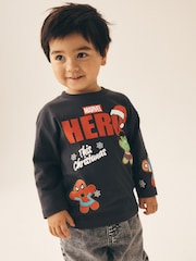 Marvel Charcoal Grey Christmas Long Sleeve T-Shirt (3mths-8yrs) - Image 2 of 3