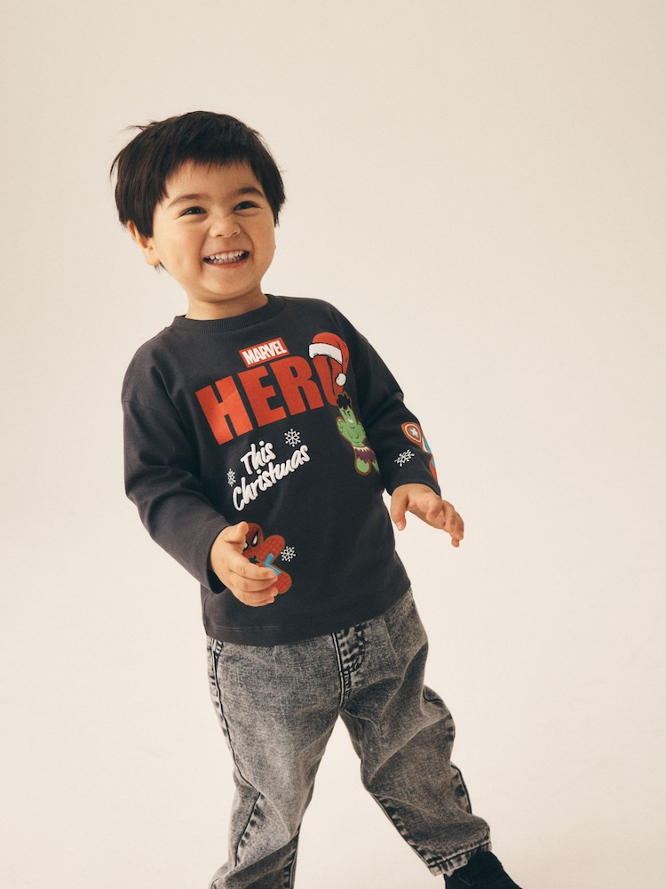 Marvel Charcoal Grey Christmas Long Sleeve T-Shirt (3mths-8yrs) - Image 3 of 3